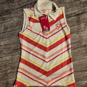 Garb Golf Polo‎ Shirt Sleeveless Striped Athletic Top White Pink Girls Medium